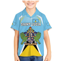 Personalized Saint Lucia Coat Of Arms Family Matching Mermaid Dress and Hawaiian Shirt Sent Lisi Flag Style - Wonder Print Shop
