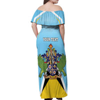 Personalized Saint Lucia Coat Of Arms Off Shoulder Maxi Dress Sent Lisi Flag Style - Wonder Print Shop