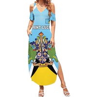 Personalized Saint Lucia Coat Of Arms Summer Maxi Dress Sent Lisi Flag Style - Wonder Print Shop