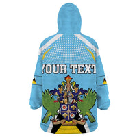 Personalized Saint Lucia Coat Of Arms Wearable Blanket Hoodie Sent Lisi Flag Style - Wonder Print Shop