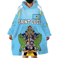 Personalized Saint Lucia Coat Of Arms Wearable Blanket Hoodie Sent Lisi Flag Style - Wonder Print Shop