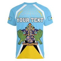 Personalized Saint Lucia Coat Of Arms Women V-Neck T-Shirt Sent Lisi Flag Style - Wonder Print Shop
