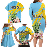 Saint Lucia Rosa Rubiginosa Family Matching Long Sleeve Bodycon Dress and Hawaiian Shirt With Sent Lisi Parrot - Wonder Print Shop