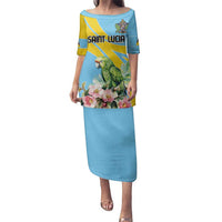 Saint Lucia Rosa Rubiginosa Family Matching Puletasi and Hawaiian Shirt With Sent Lisi Parrot - Wonder Print Shop