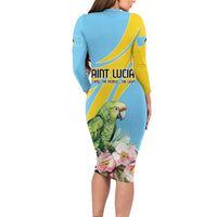 Saint Lucia Rosa Rubiginosa Long Sleeve Bodycon Dress With Sent Lisi Parrot - Wonder Print Shop