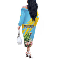 Saint Lucia Rosa Rubiginosa Off The Shoulder Long Sleeve Dress With Sent Lisi Parrot - Wonder Print Shop