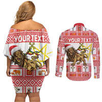 Personalized Ethiopia Christmas Couples Matching Off Shoulder Short Dress and Long Sleeve Button Shirt Lion of Judah - Melikam Gena! - Wonder Print Shop
