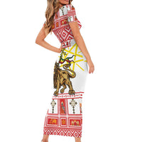 Personalized Ethiopia Christmas Family Matching Short Sleeve Bodycon Dress and Hawaiian Shirt Lion of Judah - Melikam Gena! - Wonder Print Shop