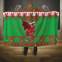 Personalized Wales Nadolig Llawen Hooded Blanket Welsh Dragon Mascot - Merry Xmas