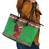 Personalized Wales Nadolig Llawen Leather Tote Bag Welsh Dragon Mascot - Merry Xmas - Wonder Print Shop