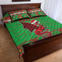 Personalized Wales Nadolig Llawen Quilt Bed Set Welsh Dragon Mascot - Merry Xmas - Wonder Print Shop