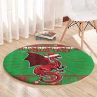 Personalized Wales Nadolig Llawen Round Carpet Welsh Dragon Mascot - Merry Xmas