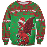 Personalized Wales Nadolig Llawen Sweatshirt Welsh Dragon Mascot - Merry Xmas - Wonder Print Shop