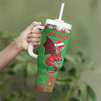 Personalized Wales Nadolig Llawen Tumbler With Handle Welsh Dragon mascot - Merry Xmas - Wonder Print Shop