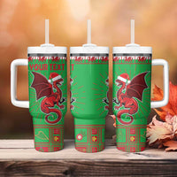 Personalized Wales Nadolig Llawen Tumbler With Handle Welsh Dragon mascot - Merry Xmas - Wonder Print Shop