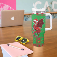 Personalized Wales Nadolig Llawen Tumbler With Handle Welsh Dragon mascot - Merry Xmas - Wonder Print Shop