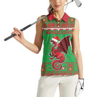 Personalized Wales Nadolig Llawen Women Sleeveless Polo Shirt Welsh Dragon Mascot - Merry Xmas - Wonder Print Shop