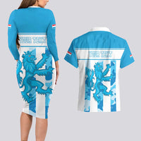 Personalized Luxembourg Couples Matching Long Sleeve Bodycon Dress and Hawaiian Shirt Roude Leiw Grunge Style - Wonder Print Shop