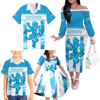 Personalized Luxembourg Family Matching Off The Shoulder Long Sleeve Dress and Hawaiian Shirt Roude Leiw Grunge Style - Wonder Print Shop