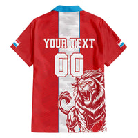 Custom Luxembourg Football Family Matching Off The Shoulder Long Sleeve Dress and Hawaiian Shirt Les Lions Rouges - Wonder Print Shop