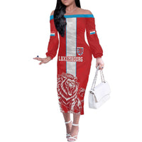Custom Luxembourg Football Family Matching Off The Shoulder Long Sleeve Dress and Hawaiian Shirt Les Lions Rouges - Wonder Print Shop
