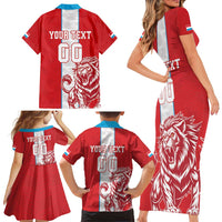 Custom Luxembourg Football Family Matching Short Sleeve Bodycon Dress and Hawaiian Shirt Les Lions Rouges - Wonder Print Shop