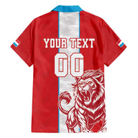 Custom Luxembourg Football Family Matching Short Sleeve Bodycon Dress and Hawaiian Shirt Les Lions Rouges - Wonder Print Shop