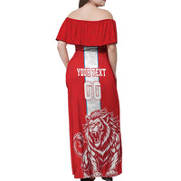 Custom Luxembourg Football Off Shoulder Maxi Dress Les Lions Rouges - Wonder Print Shop