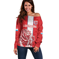 Custom Luxembourg Football Off Shoulder Sweater Les Lions Rouges - Wonder Print Shop