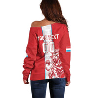Custom Luxembourg Football Off Shoulder Sweater Les Lions Rouges - Wonder Print Shop