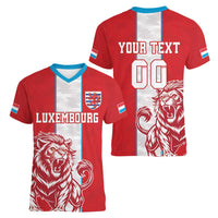 Custom Luxembourg Football Women V-Neck T-Shirt Les Lions Rouges - Wonder Print Shop