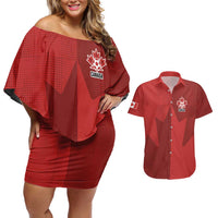 Canada Soccer Maple Leaf Custom Couples Matching Off Shoulder Short Dress and Hawaiian Shirt Sporty Style - Wonder Print Shop