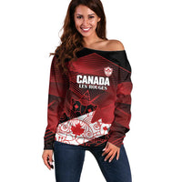 Custom Canada Soccer Off Shoulder Sweater Les Rouges Maple Leaf - Wonder Print Shop