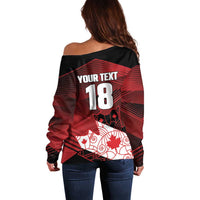 Custom Canada Soccer Off Shoulder Sweater Les Rouges Maple Leaf - Wonder Print Shop