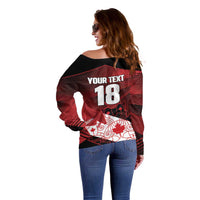 Custom Canada Soccer Off Shoulder Sweater Les Rouges Maple Leaf - Wonder Print Shop