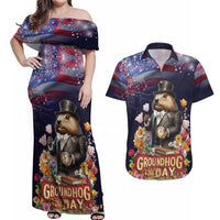 Groundhog Day Gentleman Couples Matching Off Shoulder Maxi Dress and Hawaiian Shirt Same Day Again - Wonder Print Shop