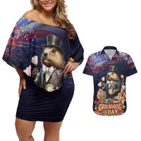 Groundhog Day Gentleman Couples Matching Off Shoulder Short Dress and Hawaiian Shirt Same Day Again - Wonder Print Shop