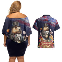 Groundhog Day Gentleman Couples Matching Off Shoulder Short Dress and Hawaiian Shirt Same Day Again - Wonder Print Shop