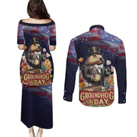 Groundhog Day Gentleman Couples Matching Puletasi and Long Sleeve Button Shirt Same Day Again - Wonder Print Shop