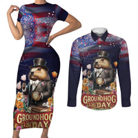 Groundhog Day Gentleman Couples Matching Short Sleeve Bodycon Dress and Long Sleeve Button Shirt Same Day Again - Wonder Print Shop