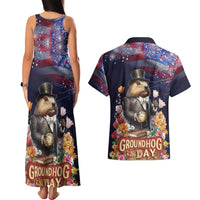 Groundhog Day Gentleman Couples Matching Tank Maxi Dress and Hawaiian Shirt Same Day Again - Wonder Print Shop