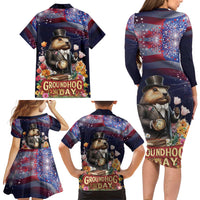 Groundhog Day Gentleman Family Matching Long Sleeve Bodycon Dress and Hawaiian Shirt Same Day Again - Wonder Print Shop