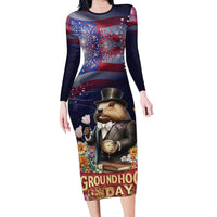 Groundhog Day Gentleman Family Matching Long Sleeve Bodycon Dress and Hawaiian Shirt Same Day Again - Wonder Print Shop