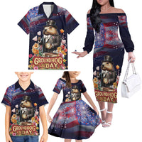 Groundhog Day Gentleman Family Matching Off The Shoulder Long Sleeve Dress and Hawaiian Shirt Same Day Again - Wonder Print Shop