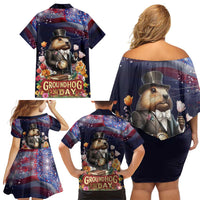 Groundhog Day Gentleman Family Matching Off Shoulder Short Dress and Hawaiian Shirt Same Day Again - Wonder Print Shop
