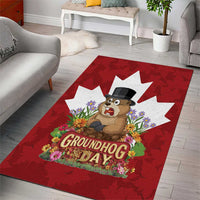 Funny Groundhog Day Area Rug Canadian Maple Leaf - Wonder Print Shop