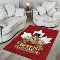 Funny Groundhog Day Area Rug Canadian Maple Leaf - Wonder Print Shop