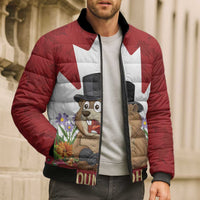 Funny Groundhog Day Bomber Puffer Jacket Canadian Maple Leaf - Wonder Print Shop