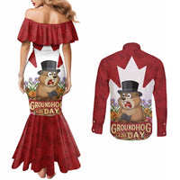 Funny Groundhog Day Couples Matching Mermaid Dress and Long Sleeve Button Shirt Canadian Maple Leaf - Wonder Print Shop