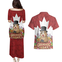 Funny Groundhog Day Couples Matching Puletasi and Hawaiian Shirt Canadian Maple Leaf - Wonder Print Shop